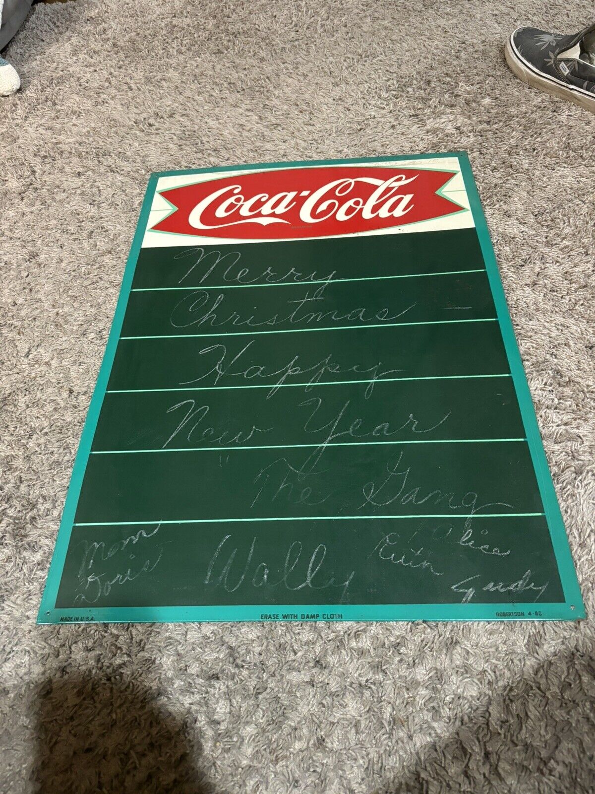 VTG  COCA COLA SODA USA METAL CHALK MENU BOARD ADVERTISING SIGN Fishtail Ex+ 60s