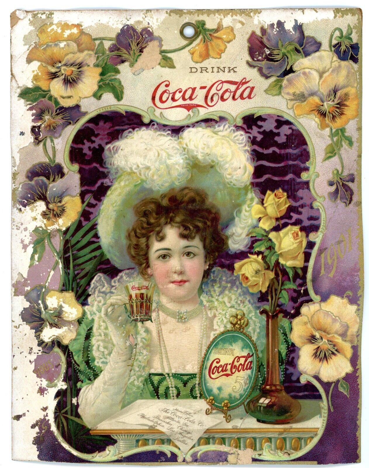 1901 Coca-Cola 5¢ Coke Original Calendar Top Lovely Woma  7 5/16 X 9 3/8"  #6C