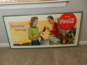 VINTAGE ADVERTISING SIGN- 1942 COCA-COLA SIGN- CARDBOARD- WORLD WAR 2- BBQ SIGN