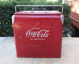 Vintage DRINK COCA-COLA Large Metal Cooler Ice Chest Action Mfg 1950's Original!