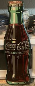 Vintage Original 1957 Coca Cola Coke Bottle Metal Advertising Display Sign 17"