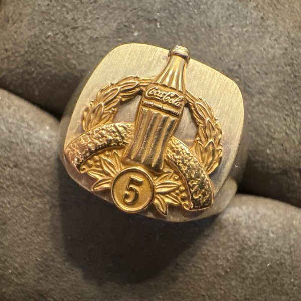 Vintage 10K COCA COLA COKE 5 Year Service Anniversary New Sterling Signet Ring