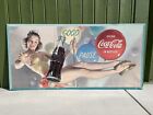 Vtg 1954 Coca Cola Good Pause Trapeze Girl Lithograph Cardboard Sign 56.5" RARE!