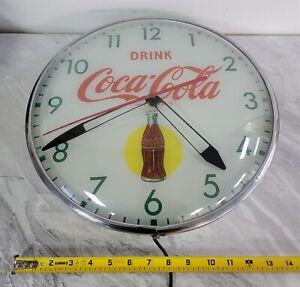 B-634 STUNNING VINTAGE 1950'S PAM DRINK COCA COLA YELLOW DOT BOTTLE CLOCK WORKS!