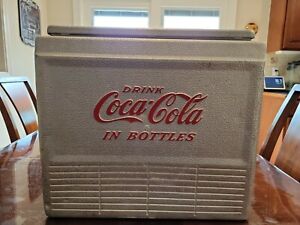 Vintage Aluminum  “Drink COCA-COLA in Bottles” Cooler PROGRESS REFRIGERATOR Co