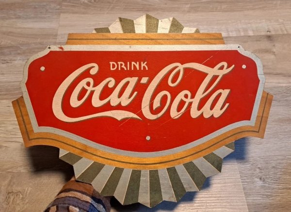 VINTAGE RARE ORIGINAL DRINK COCA-COLA HANGING WOOD SIGN 1930's NICE!
