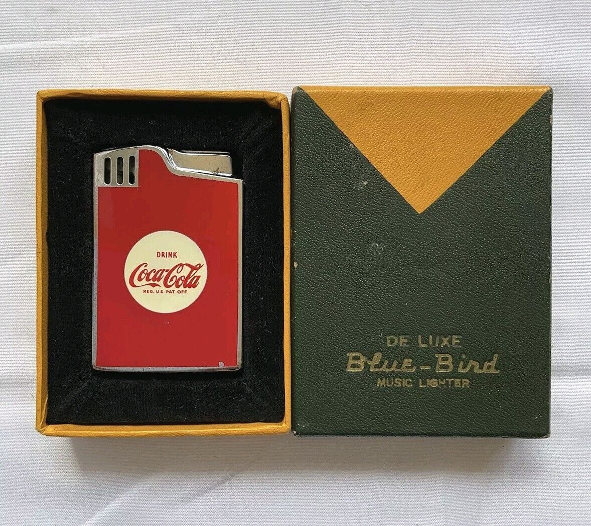Vintage Coca Cola Lighter Blue Bird Music Lighter Soda Advertising Collectible