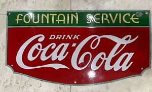 1934 FOUNTAIN SERVICE PORCELAIN SIGN COCA COLA ORIGINAL 14x27 Glossy