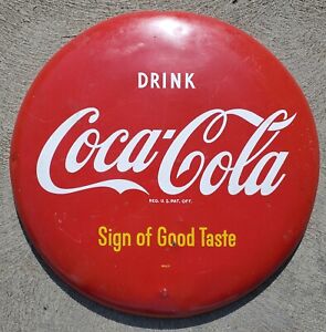 1940's -1950's DRINK COCA COLA 16" PILASTER BUTTON GAS STATION SIGN