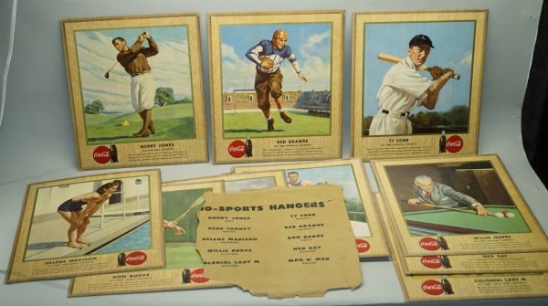 HIGH GRADE 1947 COCA-COLA CARDBOARD ADVERTISING SIGNS SET (10) COBB JONES GRANGE