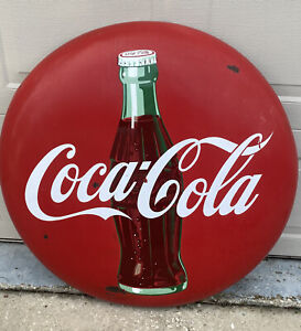 1950's.original vintage Coca-Cola Button Sign Metal Porcelain Big 36' inch