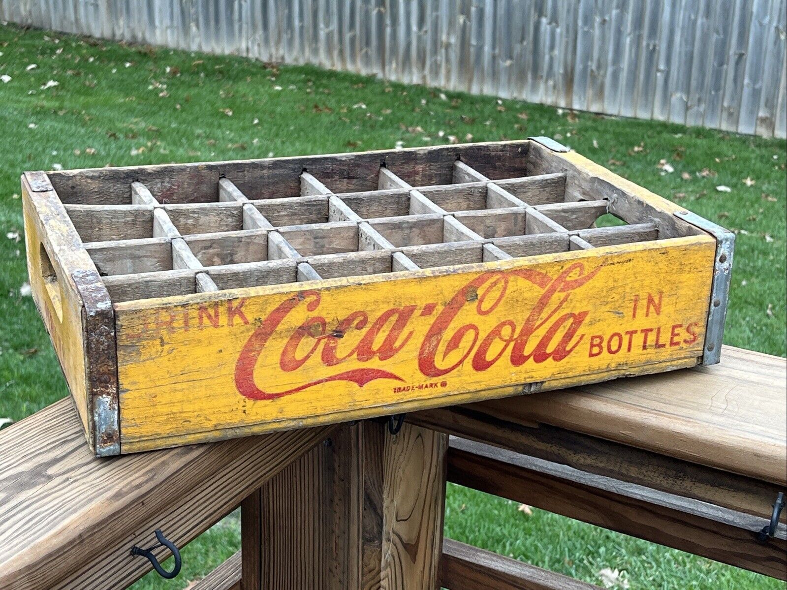 1960s Yellow Wood COCA-COLA Crate Case Advertising Coke Peru Illinois