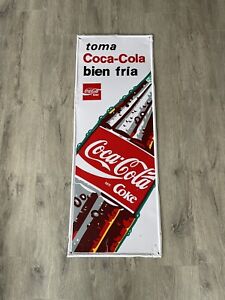 1971 Spanish Mexican Toma Coca Cola Bien Fria metal sign 17 x 47” Tome Coke