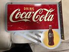 ANTIQUE USA COCA COLA SODA YELLOW DOT METAL FLANGE ART ADVERTISING BOTTLE SIGN