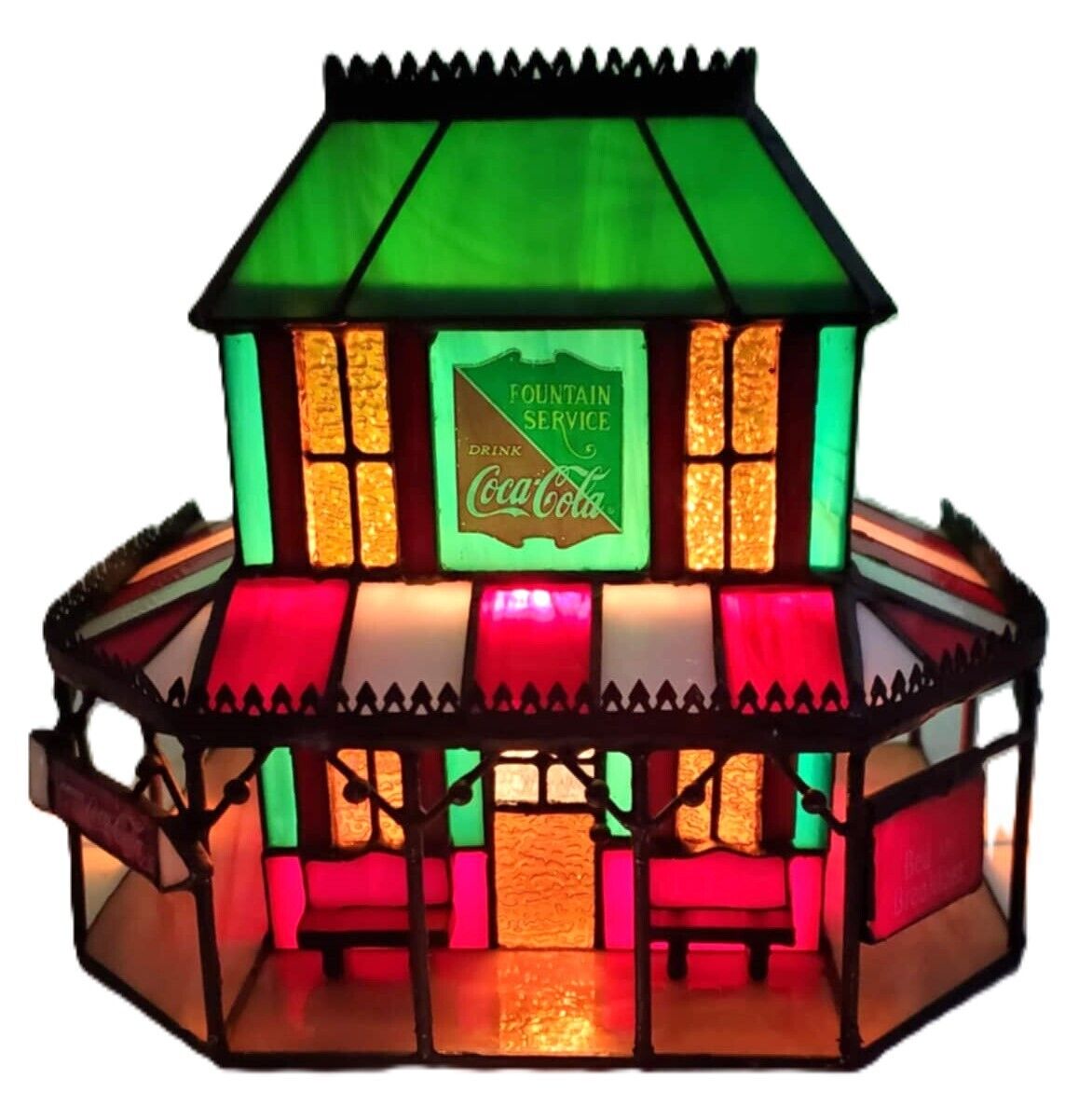 Vtg 1997 Coca-Cola Franklin Mint Illuminated Gen Stained Glass Victorian Hotel
