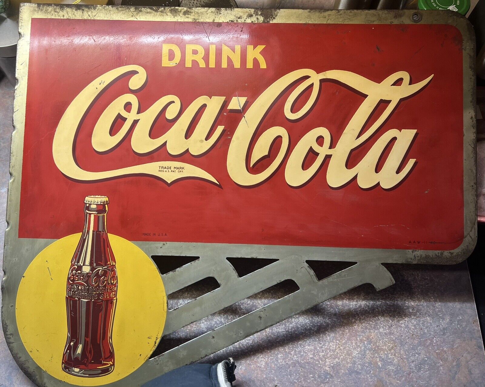 AWESOME DOUBLE SIDED COCA COLA FLANGE SIGN DATED MAY 1940