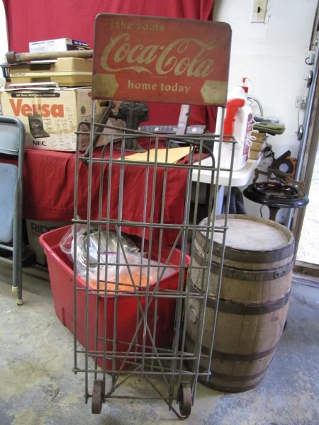 Vintage Coca Cola Wheeled Heavy Metal Foldable Store Display Rack Stand Cart