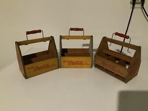 3 Vintage Coca Cola 1940's ??? wooden six-pack carriers