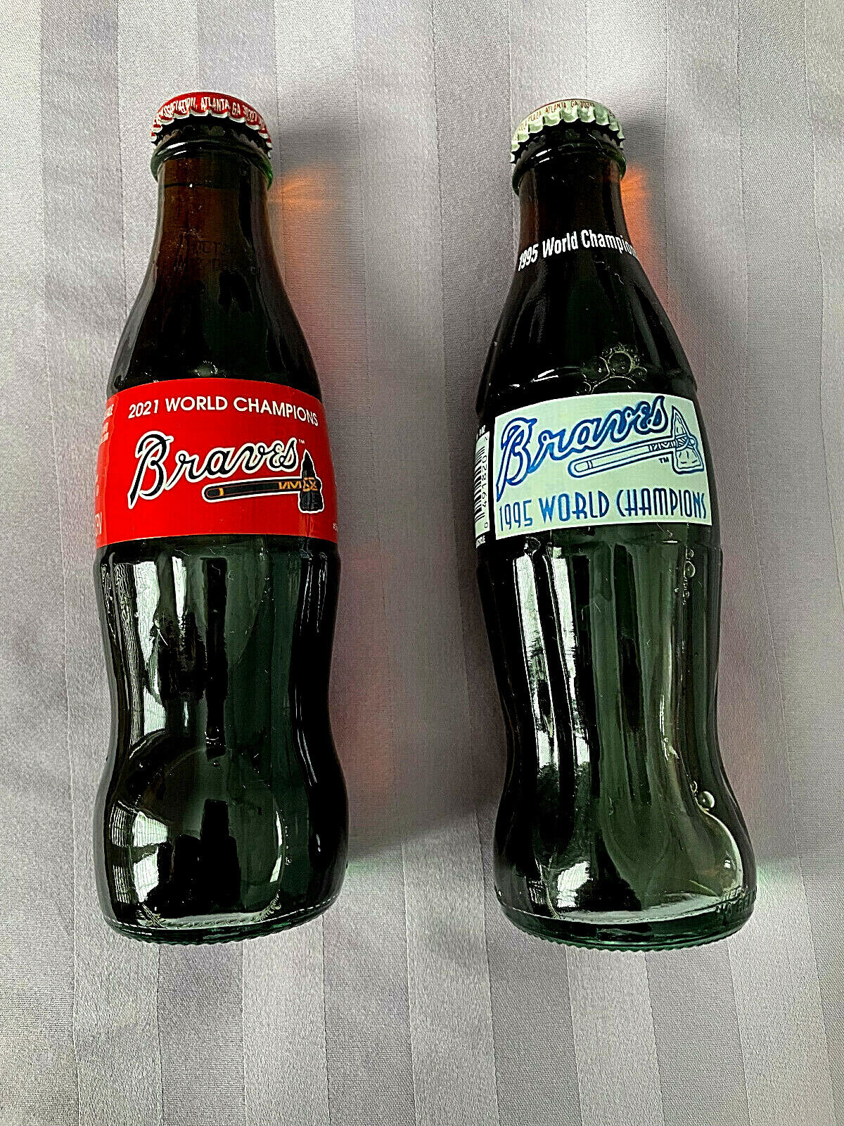 1995 & 2021 Braves World Series Champions Coca Cola Bottle Set New MLB Coke Rare