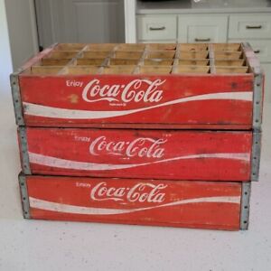 Vintage Coca-Cola Coke Red Wood 24 Bottle Crate Wooden Carrier Lot Of 3
