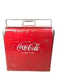 VINTAGE 1950'S COCA COLA METAL COOLER ICE CHEST- RED