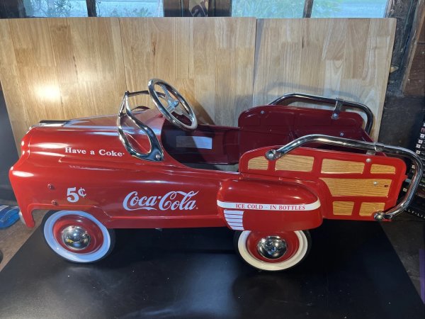 Vintage, Original Gear Box Coca Cola Pedal Car 40in Child Size Metal Toy