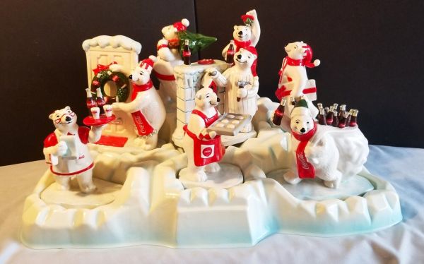 Coca Cola Polar Bear Christmas Iceberg Display w/8 Porcelain Figurines new