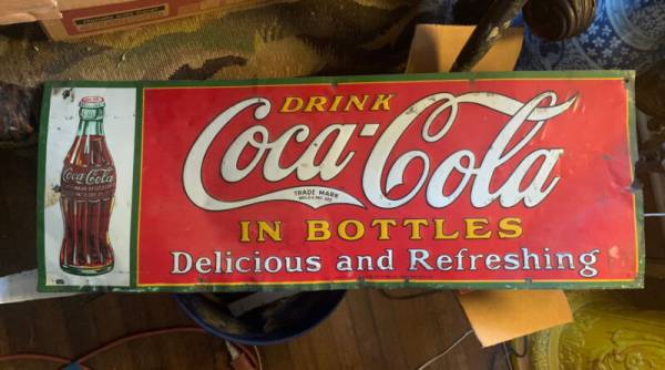 Antique metal Coca Cola Sign Embossed 1931