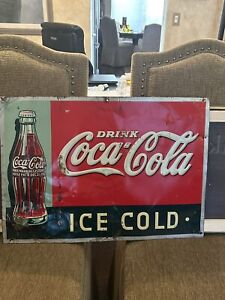 RARE! ORIGINAL & AUTHENTIC ''DRINK COCA - COLA'' TIN METAL SIGN 27X19 INCH RARE!