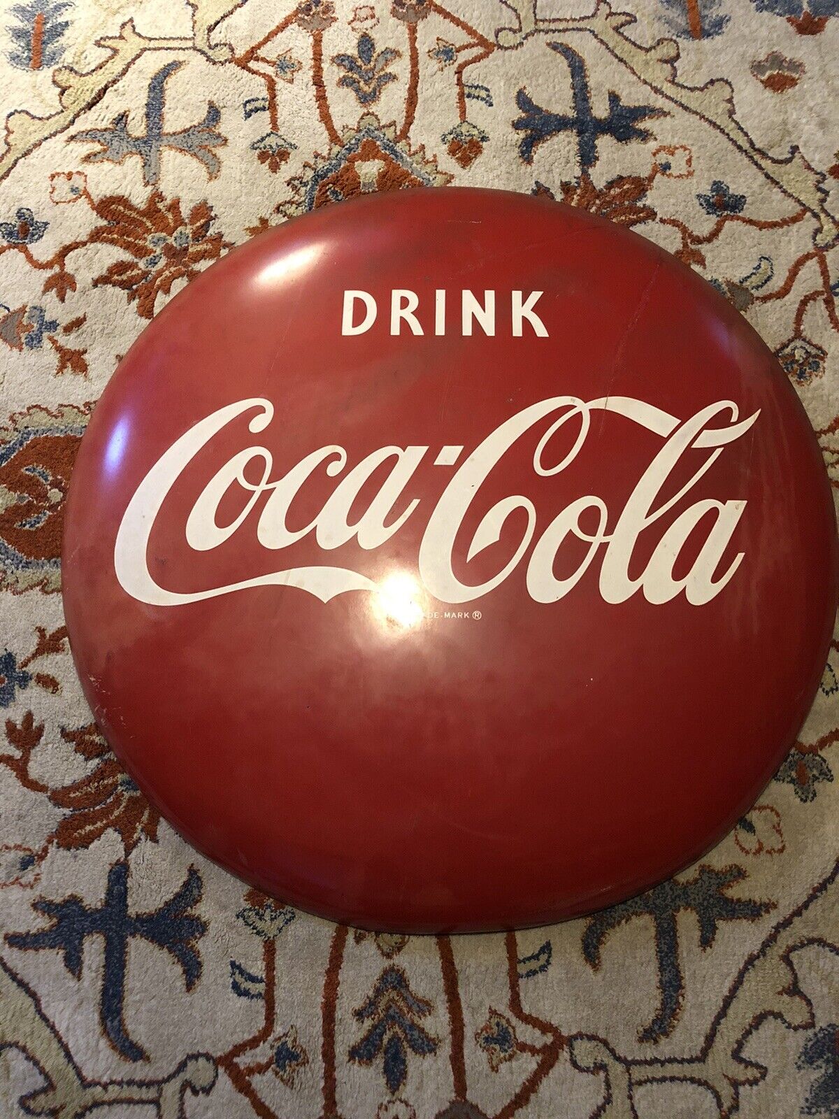 USED 36" Vintage Coke Coca Cola Tin Non Porcelain in Bottle Button Sign NEAT