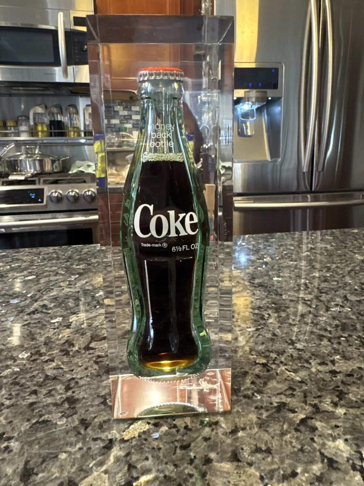Vintage Coca-Cola Unopened Glass Coke Bottle Encased In Lucite Sculpture
