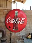 Coca Cola 4 Foot Vintage  Button Metal Advertising Coke Sign, RED ORG PAINT