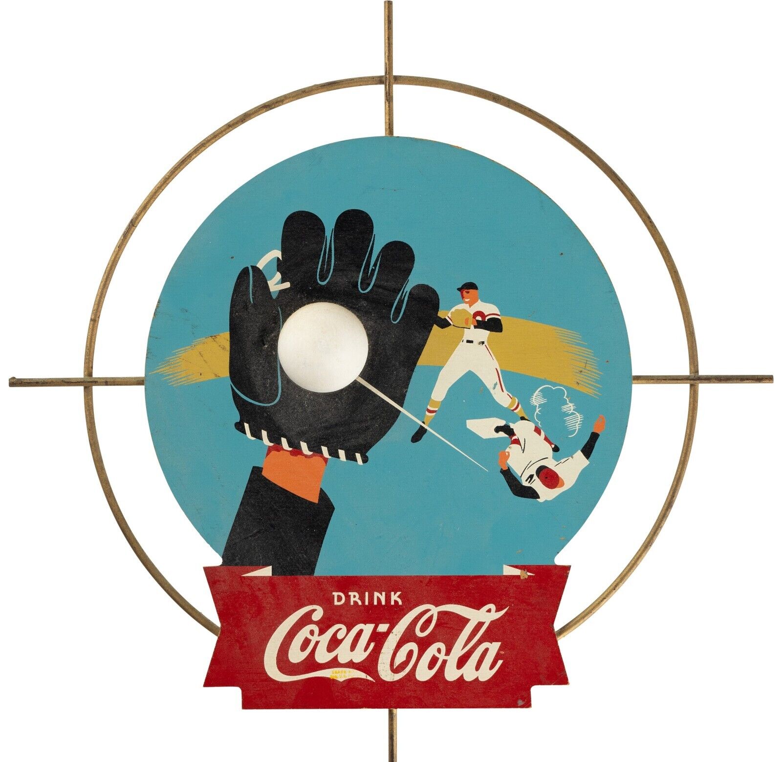1950s COCA-COLA BASEBALL ADVERTISING SIGN ORIGINAL VINTAGE COKE AD 16X16