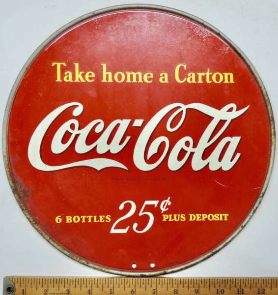 Take Home A Carton Coca Cola 6 Bottles $0.25 Antique Metal Coke Sign