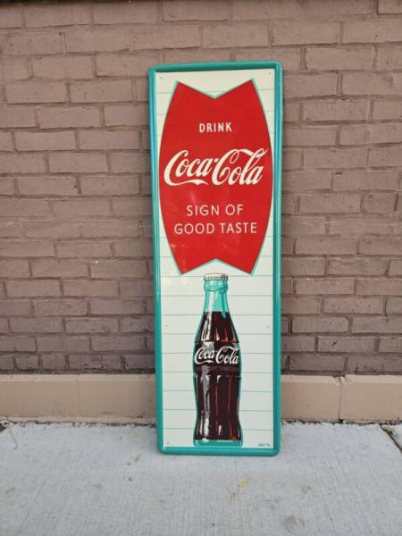 Vintage Robertson 5-58 Coca-Cola Fish Tail Bottle Sign Coke Soda Sign Good Taste