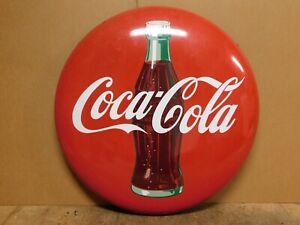 Coca Cola Vintage 36" Porcelain Button Sign With Full Mounting Brackets