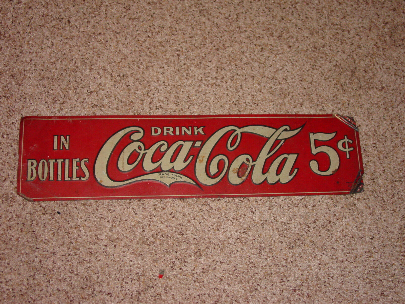1922 Rare Drink Coca Cola In Bottles 5 Cent Metal Sign