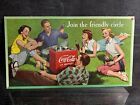Coca Cola Join The Friendly Family Lithograph Cardboard Sign 36"x20" Vtg 1954 EX