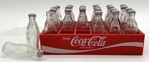 Vintage Coca Cola Miniature Empty Glass Bottles 24 Pack with Red Plastic Crate