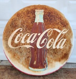 Vintage 36" Coca Cola Bottle Button Metal Sign Naturally Aged No Holes Or Dents