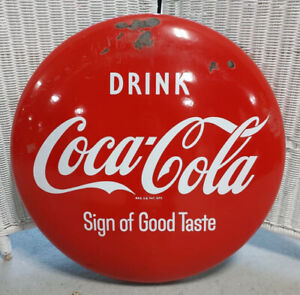 Vintage 1950s Coca Cola 24 Inch Metal Button Sign