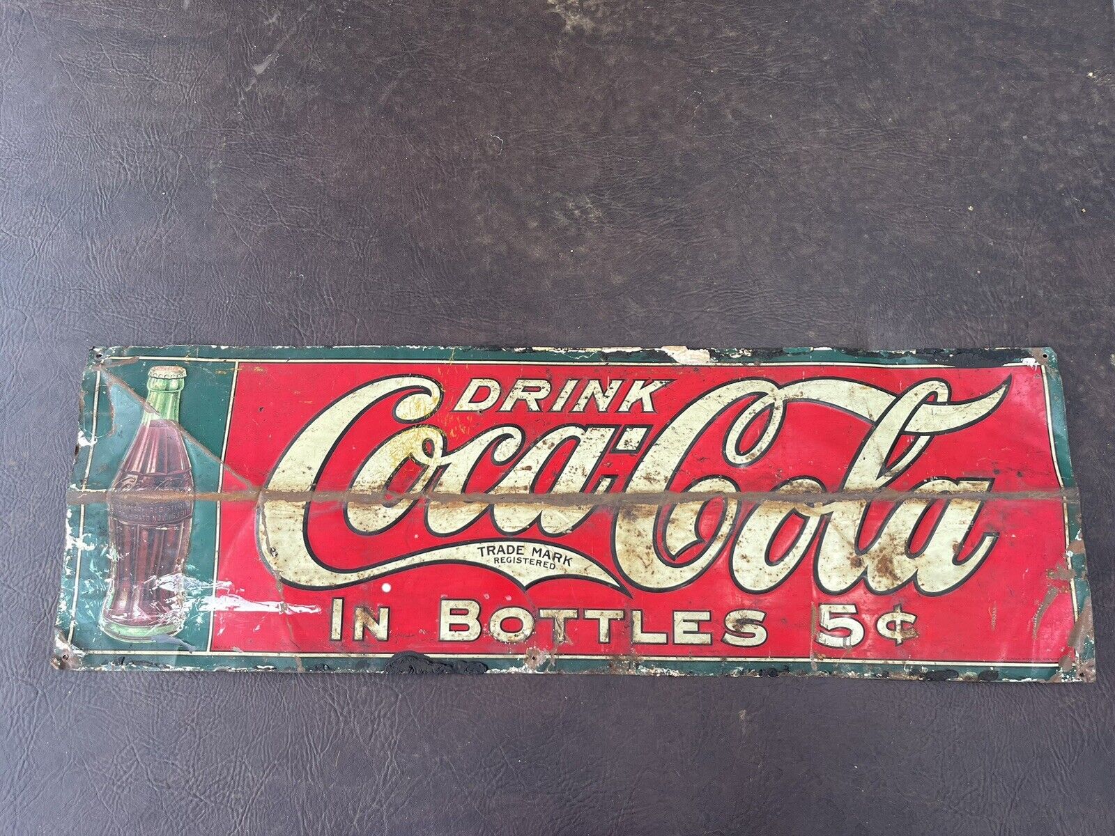 XX RARE 1916”COCA COLA”TIN SIGN in BOTTLES 5ct JUST FOUND in CHICKEN COOP/12X36”