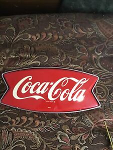 AM122 ORIGINAL  COCA - COLA FISHTAIL PAINTED METAL SIGN RACK SIGN