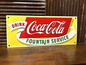COCA COLA FOUNTAIN SERVICE PORCELAIN SIGN NOS WOW 28x12” 9.5+ CONDITION