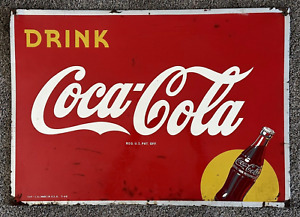 1949 COCA COLA Sun Bottle VINTAGE Advertising Tin Sign ORIGINAL