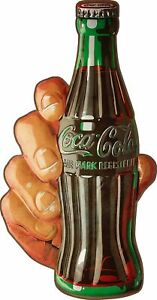 COCA COLA HAND HOLDS COKE BOTTLE 48" HEAVY DUTY USA MADE METAL ADVERTISING SIGN
