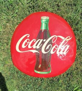 Vintage 1953 Coca Cola Coke Soda Pop 24" Original Metal Button Sign Advertising