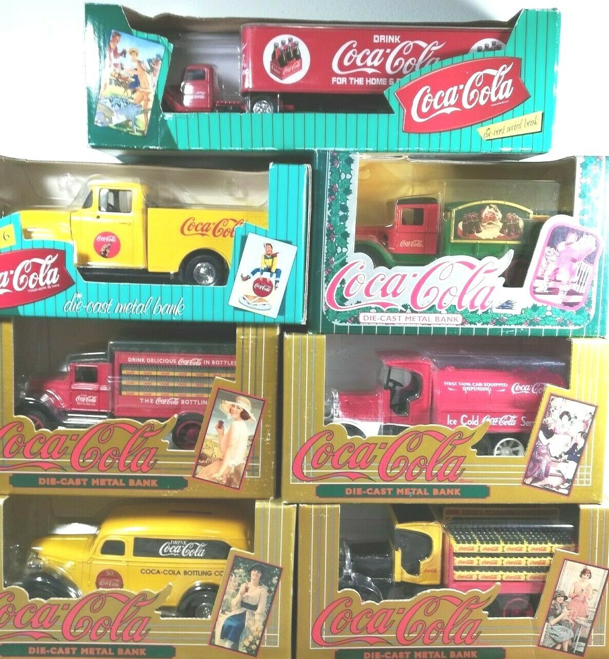 Lot of 7 - VTG Coca-Cola Die-Cast ERTL Truck Coin Banks 1993 - '97