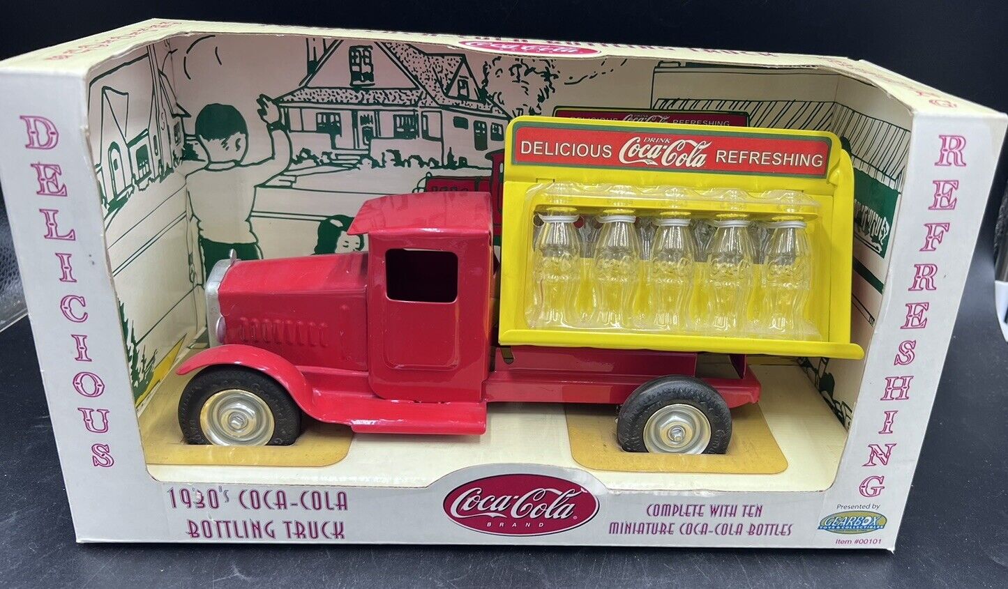 1930 Clearbox Metalcraft Stamped Steel COCA-COLA Bottle Truck w/10 Real Bottles