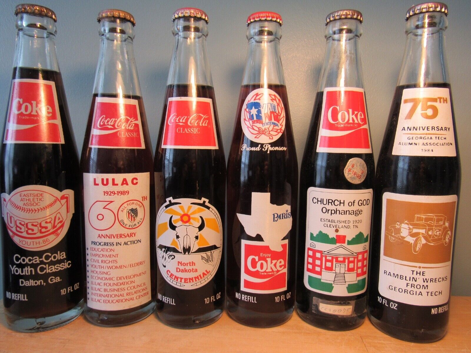 ECLECTIC COCA COLA  6 BOTTLE SET - 10 oz.